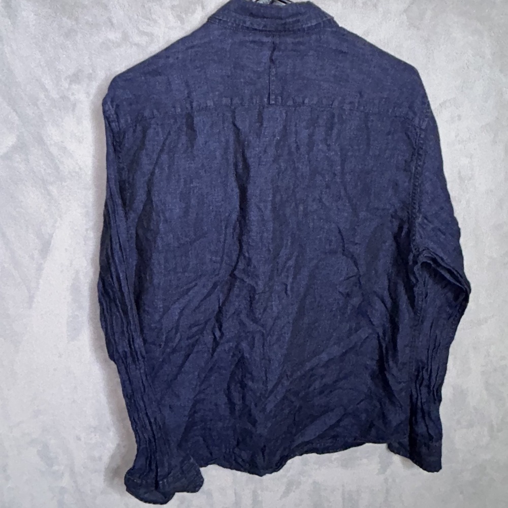 Banana Republic Mens L 100% Linen Slim Fit Denim Blue Button Down Shirt - Picture 4 of 8